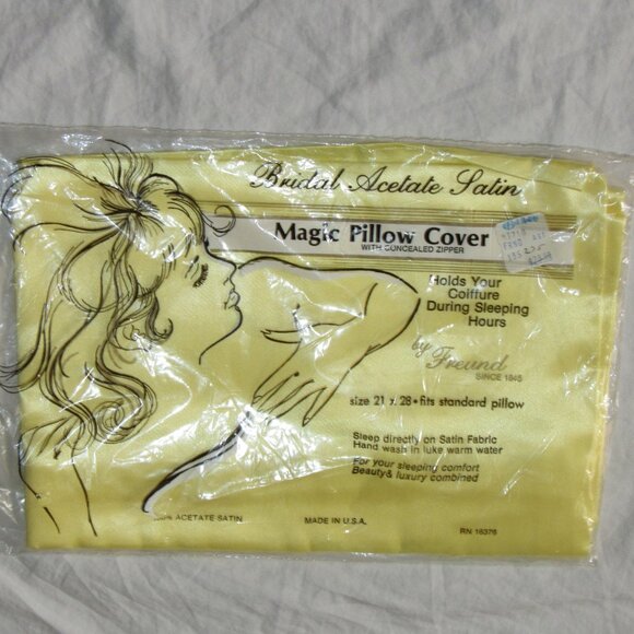 NEW Vintage Bridal Acetate Satin Magic Pillow Cover Case YELLOW Freund Standard - Picture 1 of 2